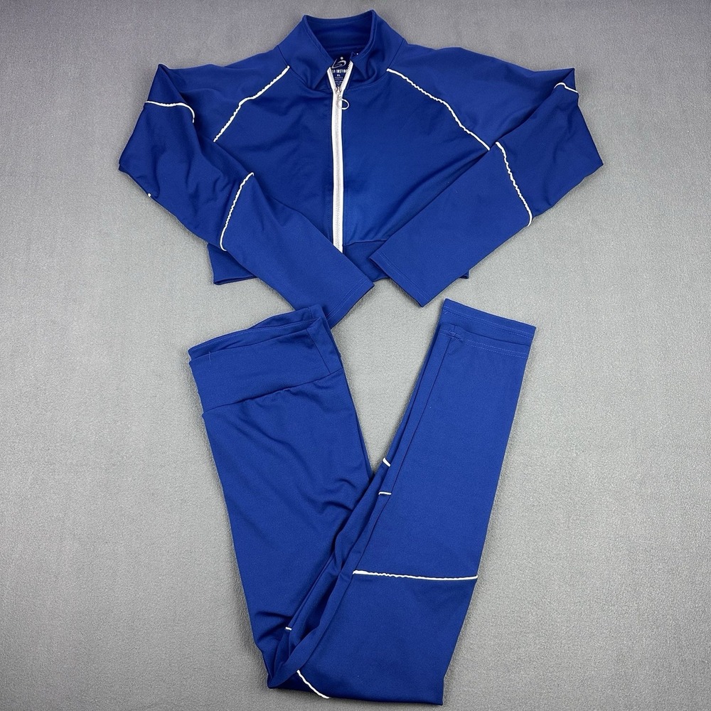 Body Instinct Women's XL Blue 2 Piece Activewear Set Crop Jacket Leggings